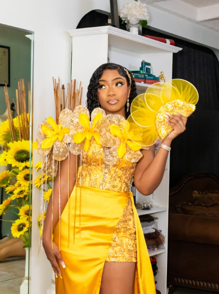 Gorgeous Yellow One Shoulder Satin Sequin 3D Floral Long Party Dress Evening Dress SP3176