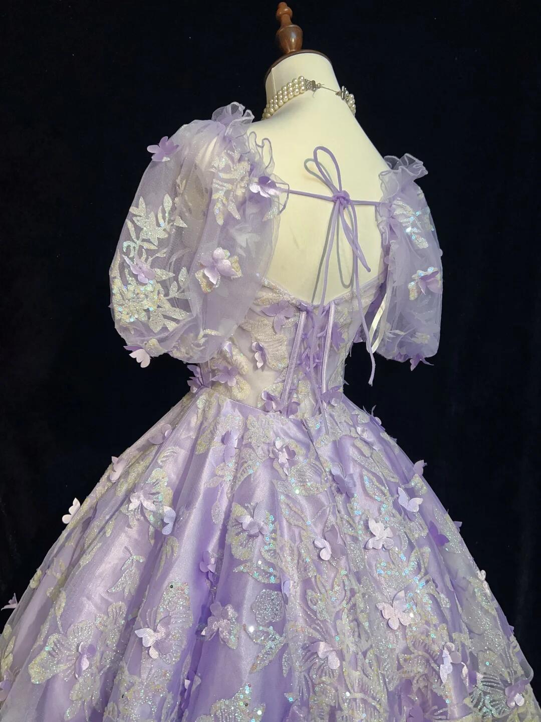 Charming Lavender Tulle Sequin Butterflies A Line Short Graduation Homecoming Dress,Short 16th Birthday Outfits SP2920