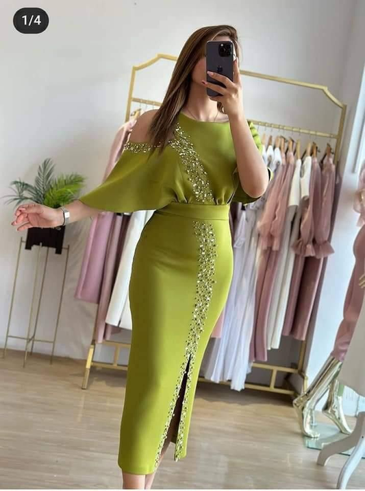 Chic Green Midi-length Prom Dress Fashion Party Gown Y5660