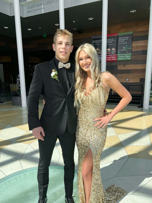 Glitter Mermaid Gold Sequins Long Prom Dress With Split Y6443