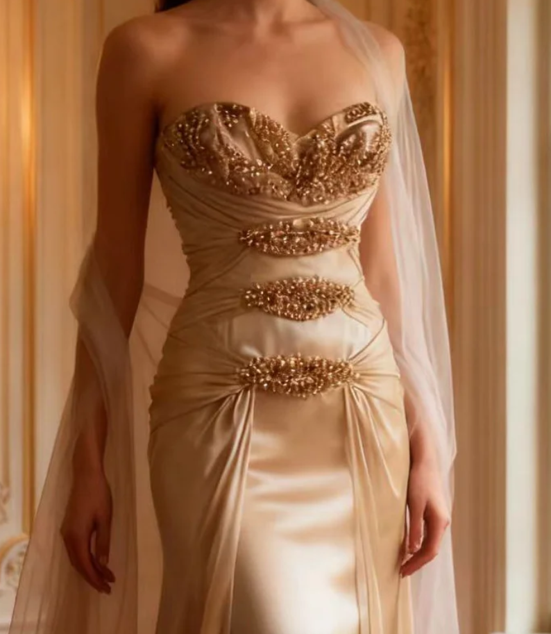 Retro Spaghetti Straps Chiffon Beaded Mermaid Prom Dress Long Evening Dress SP850