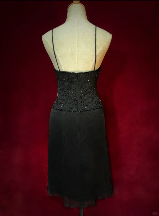 Sexy Black Spaghetti Straps Chiffon Beaded Short Graduation Homecoming Dress,Mini Prom Dress SP2903