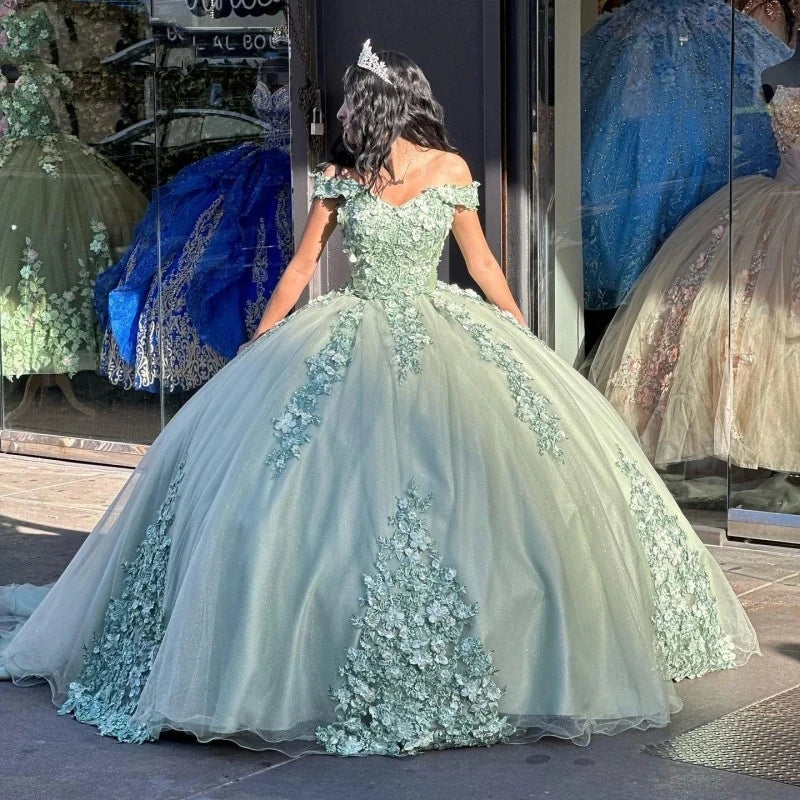 Bow Back Quinceanera Dresses Off Shoulder Ball Gown For 15th Birthday Party Y7248