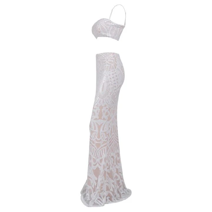 White Two Pieces Mermaid Wedding Dress Sexy Beach Wedding Dress Y1386