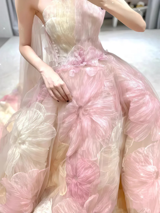 Dream Princess Floral Ball Gown, Strapless A-line Wedding Dress Y8289