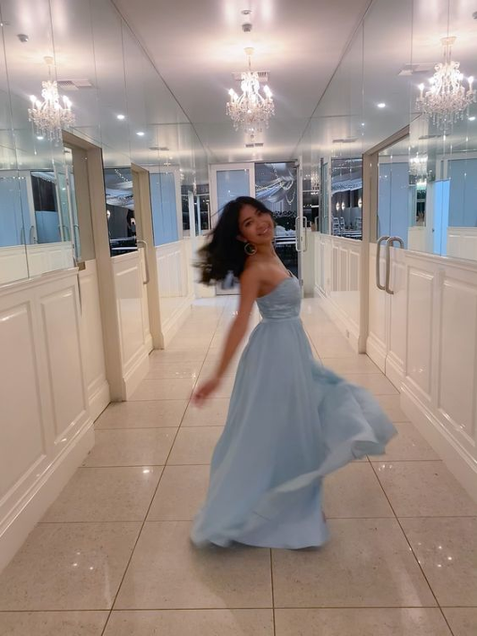 Charming Blue A-line Evening Dress,Blue Formal Gown Y6533