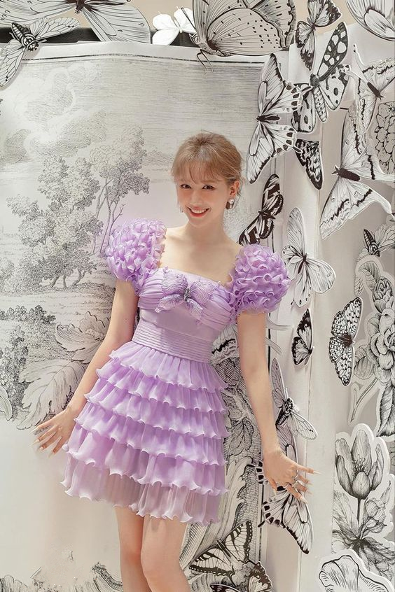 Purple A-line Tiered Homecoming Dress Birthday Party Dress Y2690