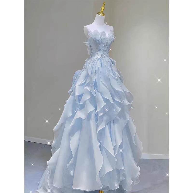 Dreamy Pink Ruffles Princess Dress,Pink Ball Gown Y1971