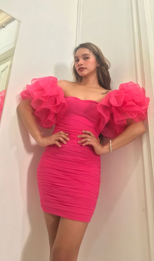 Chic Hot Pink Bodycon Dress,Hot Pink Homecoming Dress Y2562