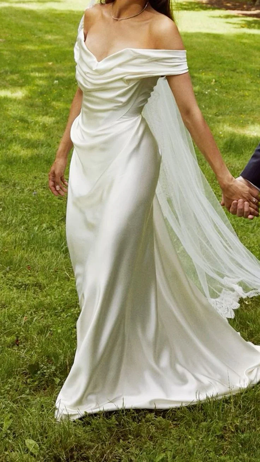 Classy Off The Shoulder Mermaid White Bridal Gown Wedding Dress Y8012