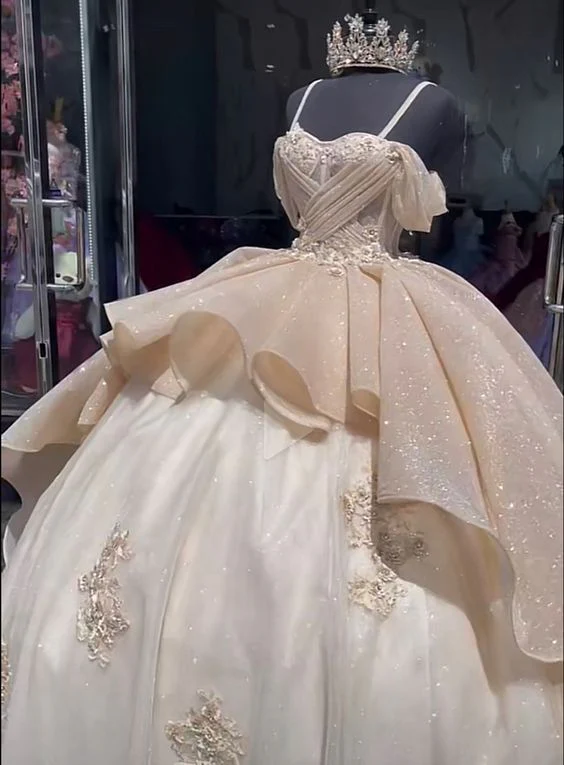 Luxury Quinceanera Dresses Applique Corset Ball Gown Prom Sweet 16 Dress Y4144