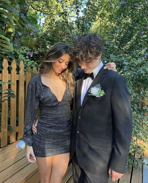 Sexy Black Homecoming Dress with Long Sleeves,Black Party Dress Y2144