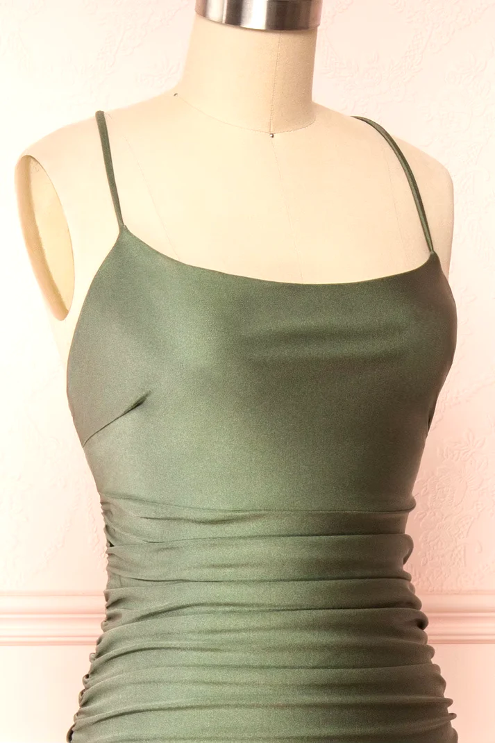Sage Green Sheath Prom Dress,Sage Green Backless Bridesmaid Dress Y4137