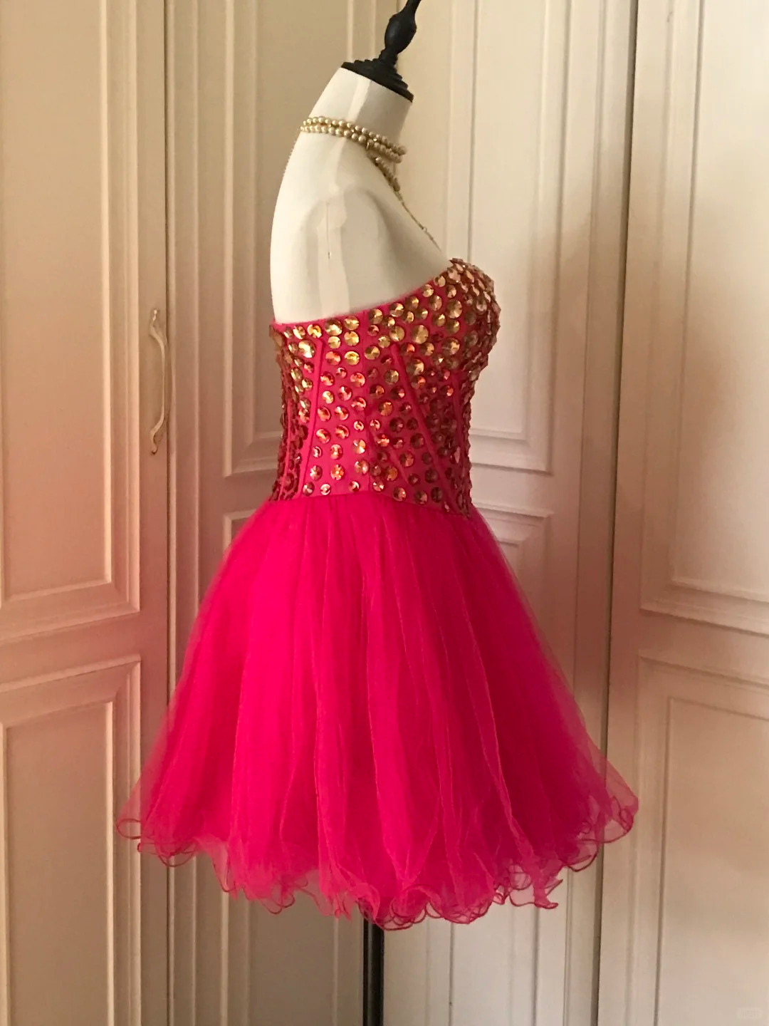 Charming Sweetheart Neck Red tulle Beaded Cocktail Dress Short Homecoming Dress Y9055