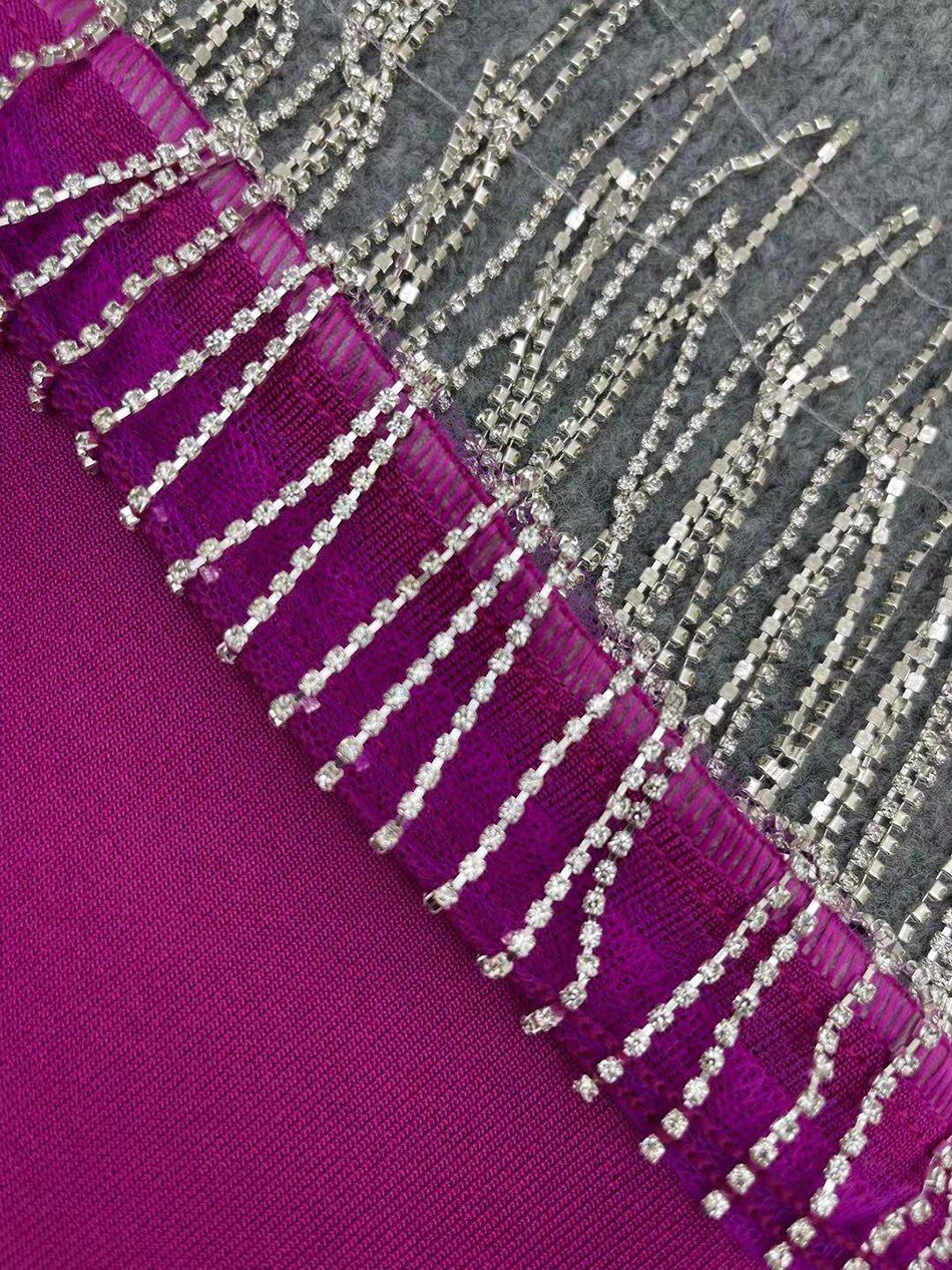 Women's Sexy Shiny Slit Fringe Bandage Dress Elegant Long Evening Dress Y407