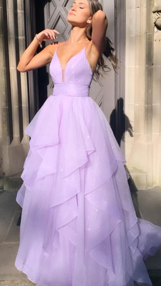 Lilac V Neck Evening Dress Elegant Prom Dress Y43