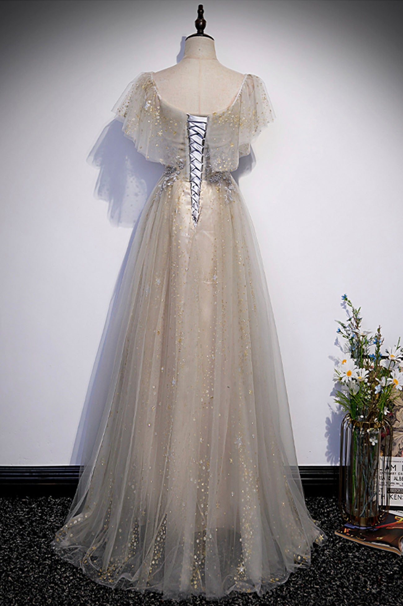 Cute tulle sequins long prom dress evening dress s60