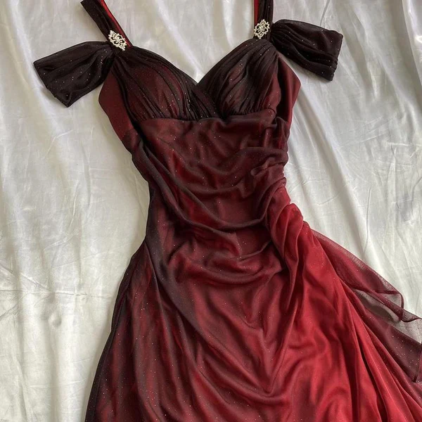 Shiny Ombre Red Chiffon Long Prom Dress Evening Dress Y7489