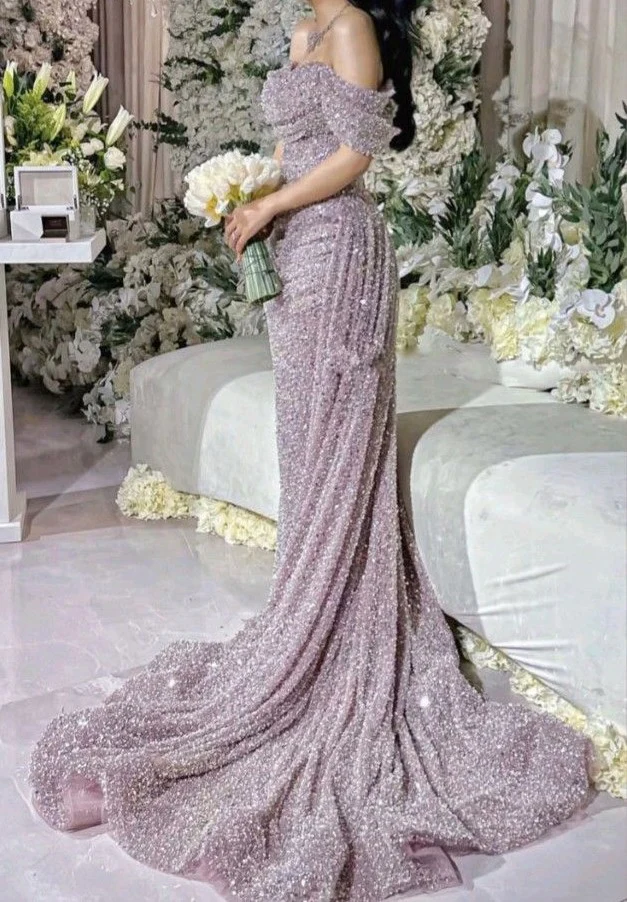Beautiful Off The Shoulder Prom Dress Sequin Mermaid Evening Dress Y7630
