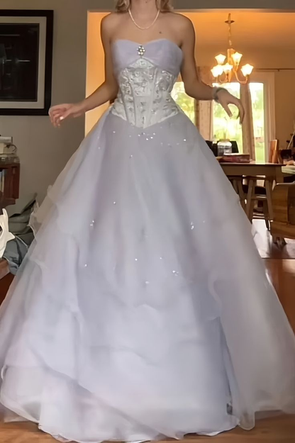 Sweet Strapless Lilac Tulle Sequin Ball Gown Formal Quinceanera Dress SP652