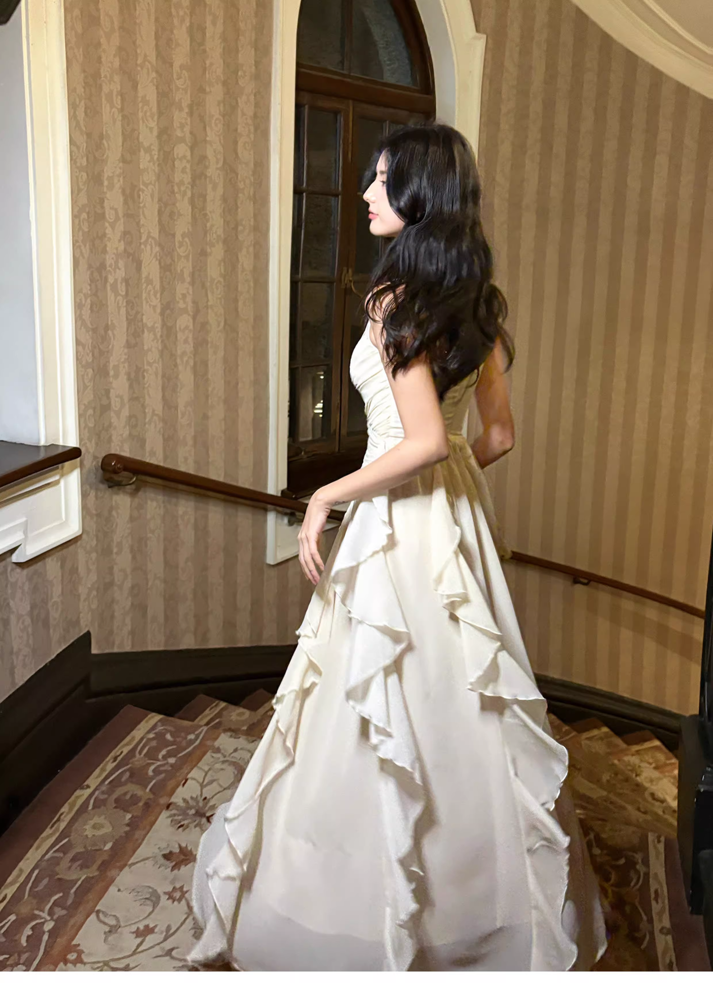 Classy White Spaghetti Straps Chiffon Ruffles Long Wedding Guest Dress Party Dress SP2011