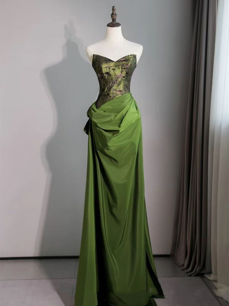 Vintage Sweetheart Green Sheath Mermaid Prom Dress Long Evening Dress Y7624