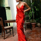 Sexy Ruffles Prom Dress Red Backless Long Party Dress Evening Dress Y7474