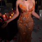 Gorgeous Orange Beaded Applique Mermaid Evening Dress Long Prom Dress Y6693
