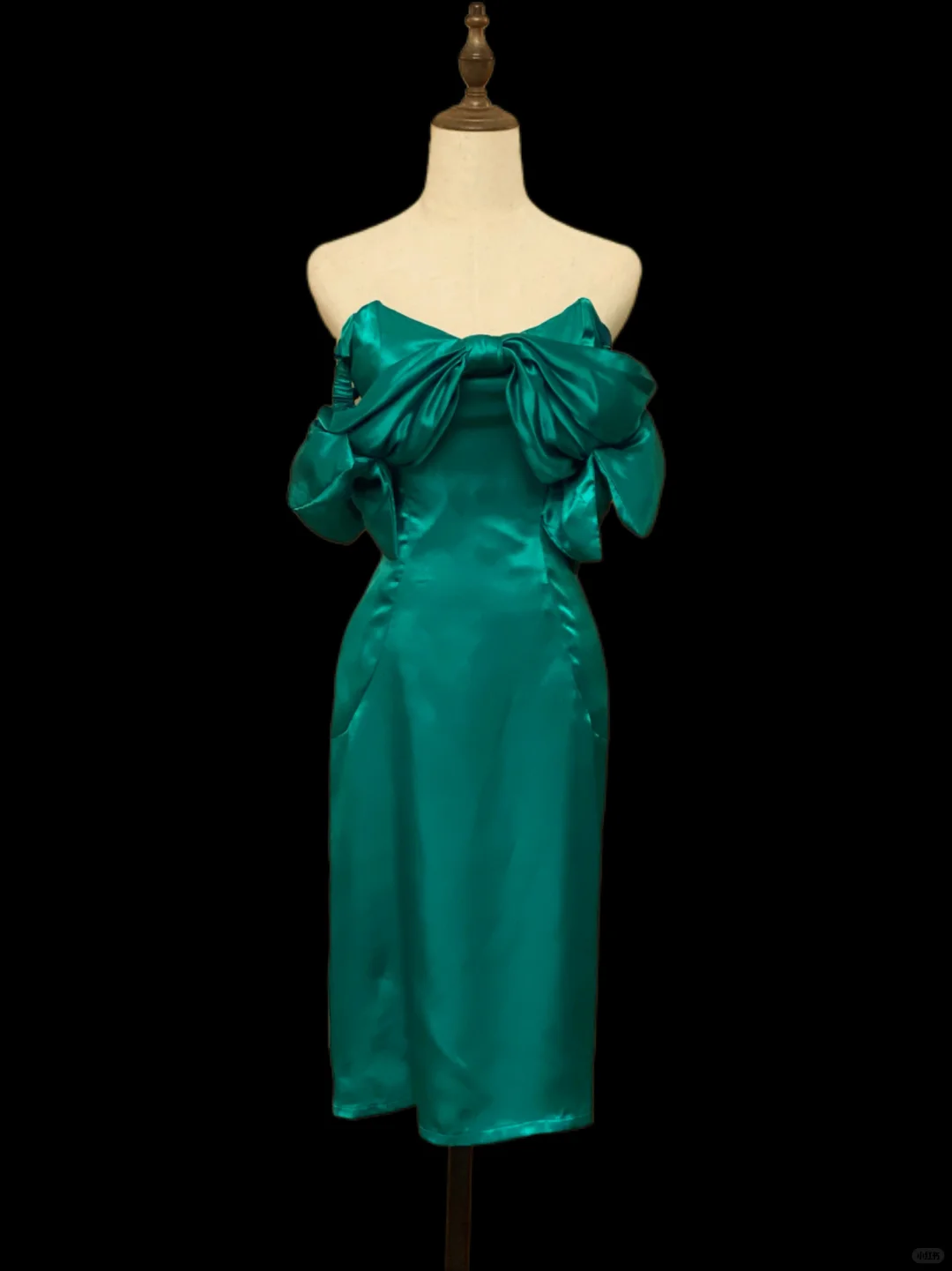 Vintage Bow Off The Shoulder Green Satin Sheath Short Homecoming Dress Birthday Dress SP4083