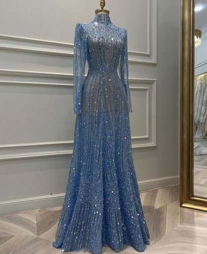 Dreamy Long Sleeve Muslim Evening Dress Luxury Dubai Women Midi Engagement Party Dresses Y6899