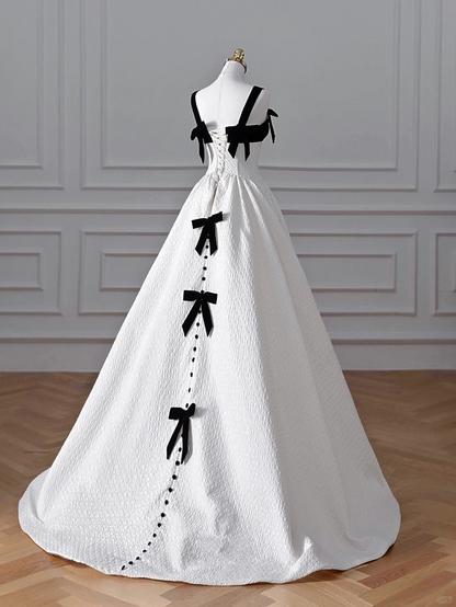Elegant White Satin A Line Long Wedding Dress Y8611