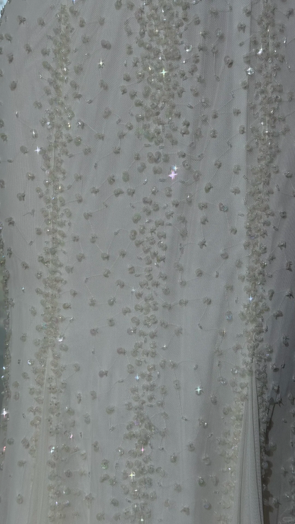 Sparkly Spaghetti Straps V Neck Chiffon Beaded Mermaid Evening Dress White Long Birthday Dress SP2179