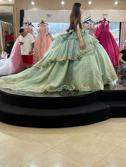 Gorgeous Ball Gown Green Tulle Sequin Appliques Quinceanera Dress Sweet 15 Dress SP4292