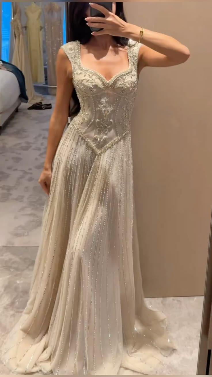 Elegant Off White Chiffon Beaded Long Prom Dress Birthday Party Dress SP3987