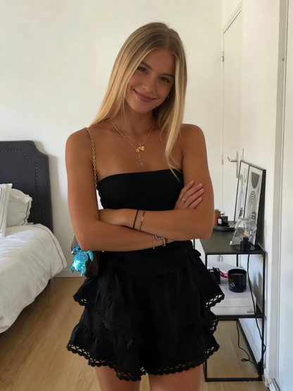 Black Strapless A-line Homecoming Dress,Black Mini Dress  Y2163