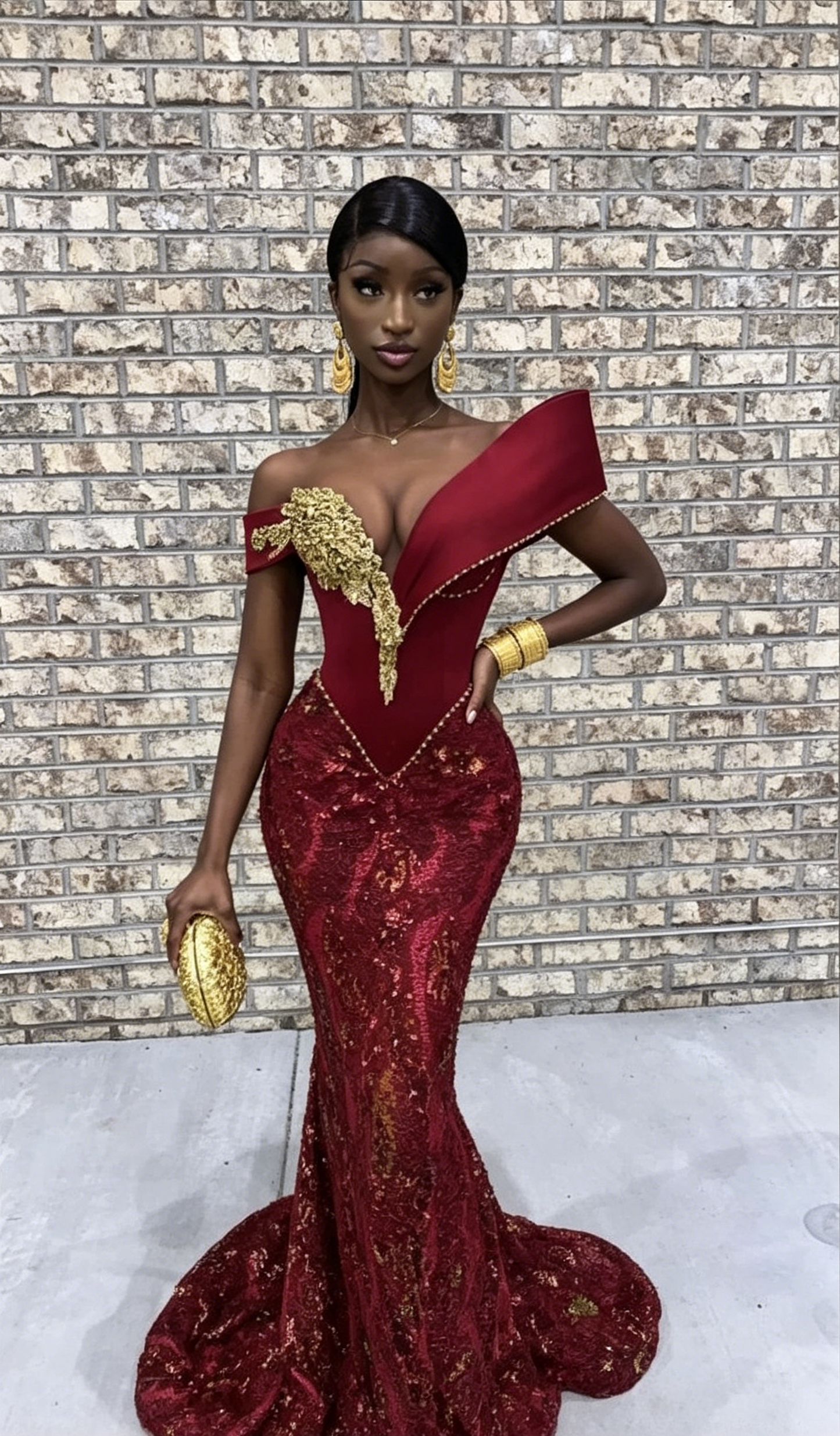 Burgundy African Mermaid Prom Dress Long Evening Dress Y6520