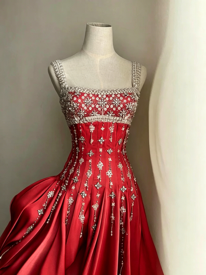 Luxury nude pink satin hand-beaded diamond homecoming dress Y4542