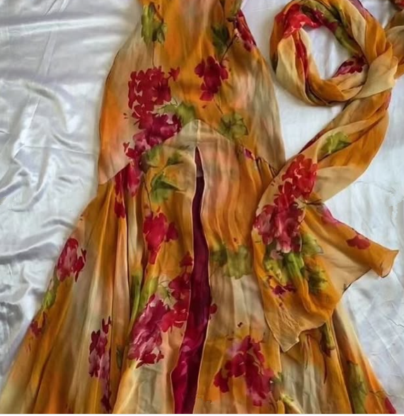 Chic Chiffon Print Floral Mermaid Slit Evening Dress Formal Prom Dress Y7773