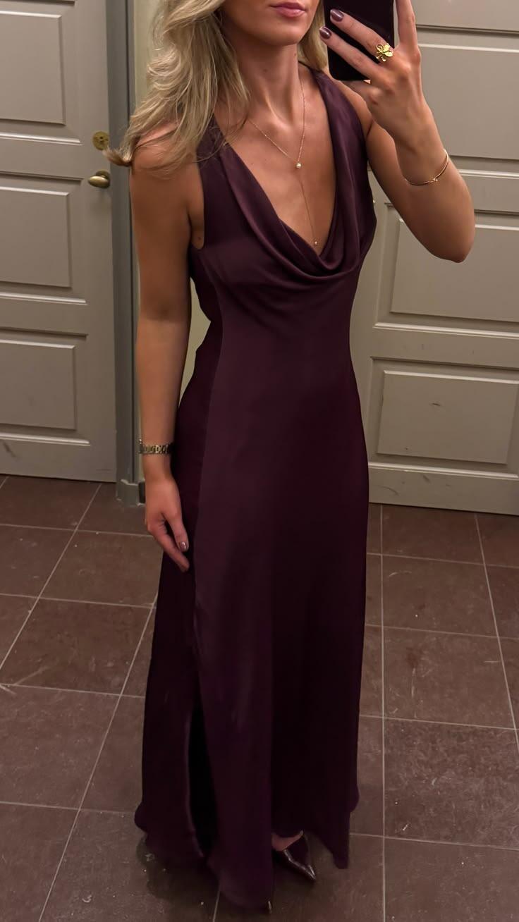 Elegant Burgundy Satin Long Party Dress Birthday Prom Dress SP3958