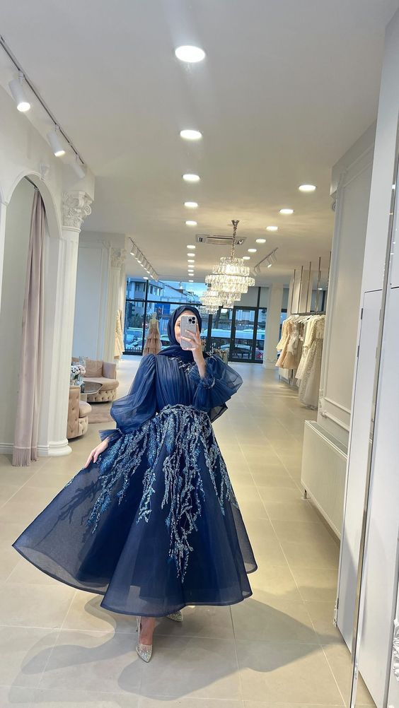 Modest A-line Long Sleeves Prom Dress,Muslim Dress  Y6955