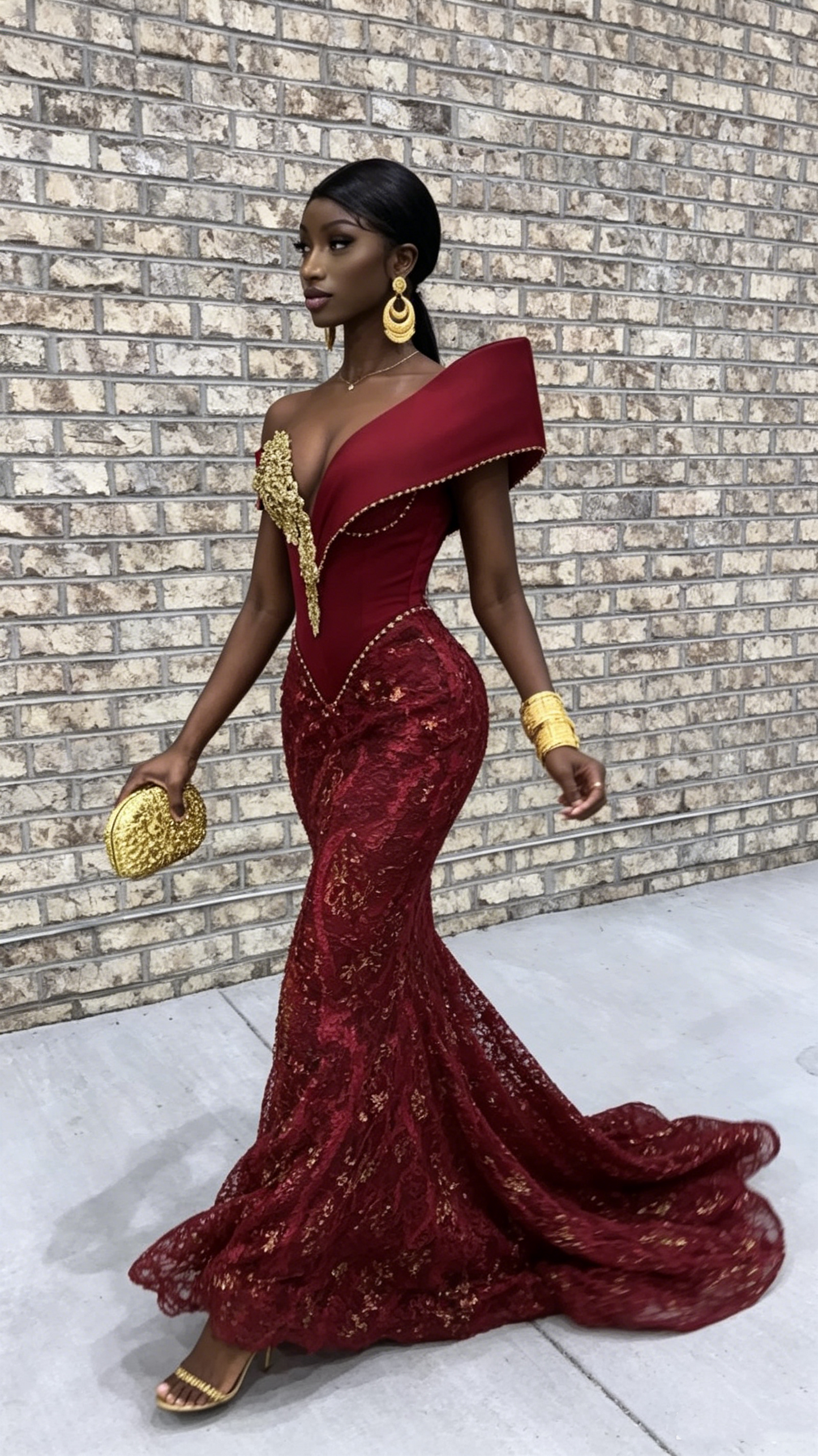 Burgundy African Mermaid Prom Dress Long Evening Dress Y6520