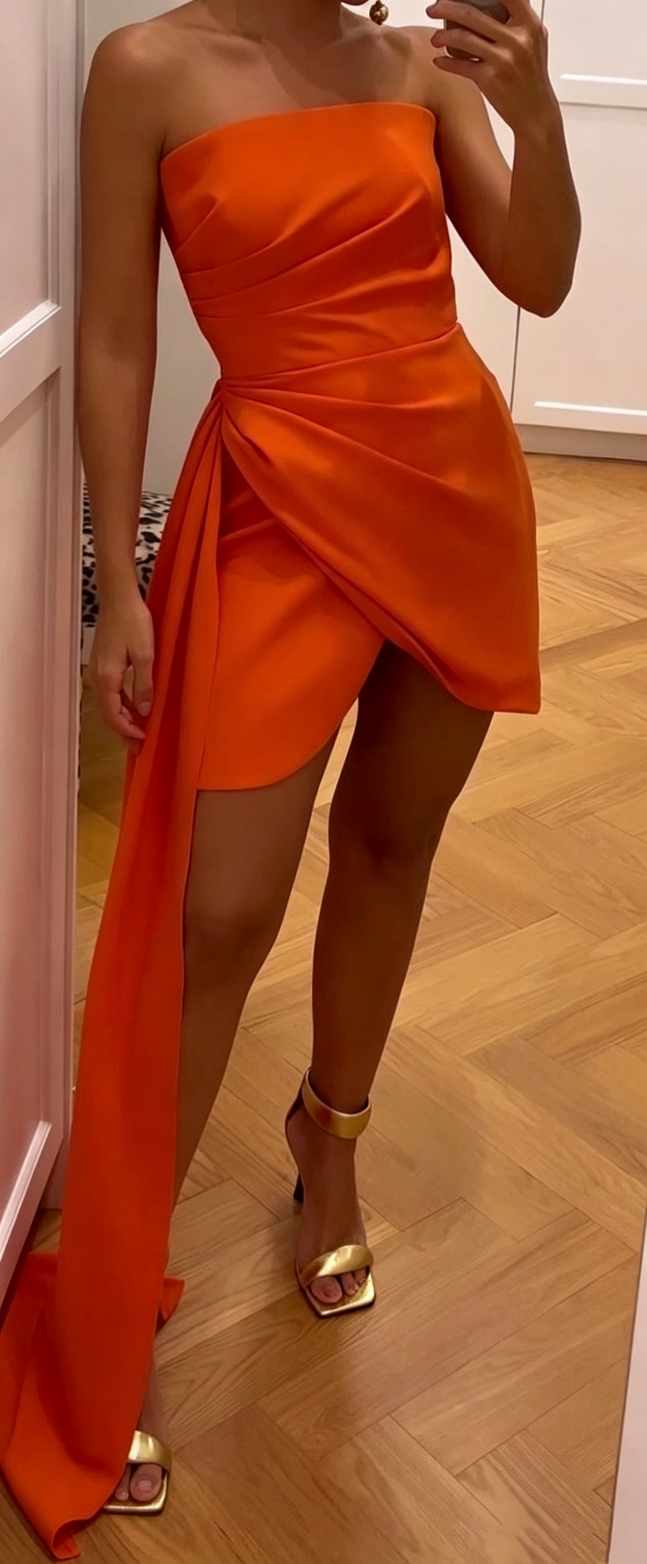 Unique Strapless Satin Pleated Short 7th Grade Homecoming Dress,Orange Mini Prom Dress SP3484