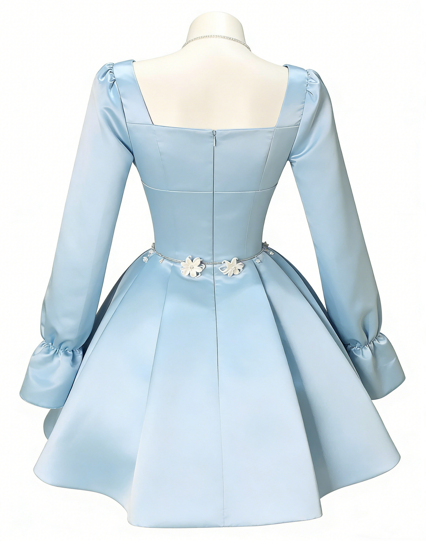 Cute Blue Square Neck Satin A Line Short Homecoming Dress Birthday Outfits SP1916