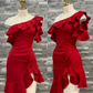 Pretty One Shoulder Red Homecoming Dress Short Mini Birthday Dress  Y7635