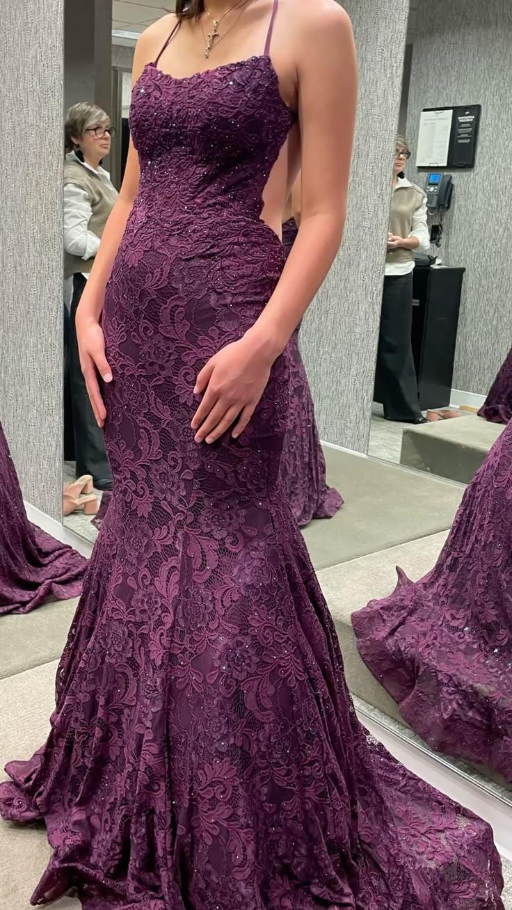 Vintage Purple Halter Lace Mermaid Long Party Dress Evening Gowns SP4169