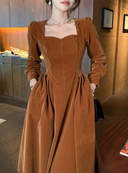 Vintage Black Velvet Prom Dress With Long Sleeves,New Years Party Dress Y1168