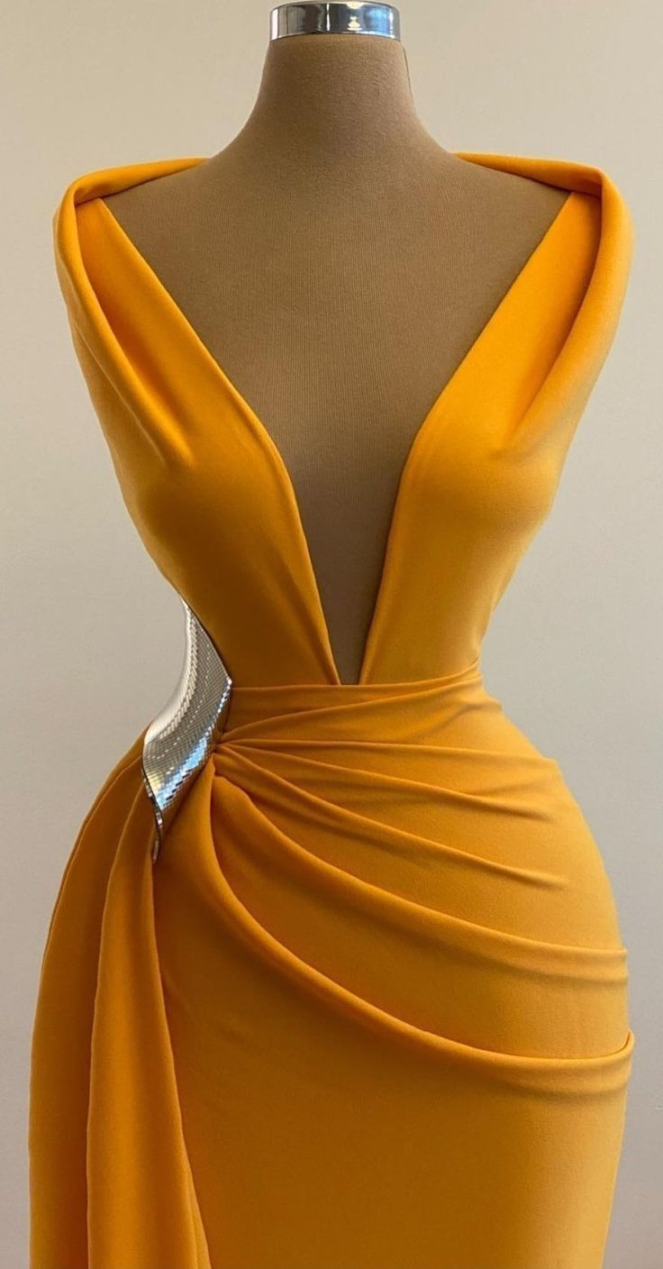 Yellow Mermaid Prom Dresses Deep V Neck Sexy Evening Dress  Cocktail Party Sweep Train Formal Occasion Wear Y4931