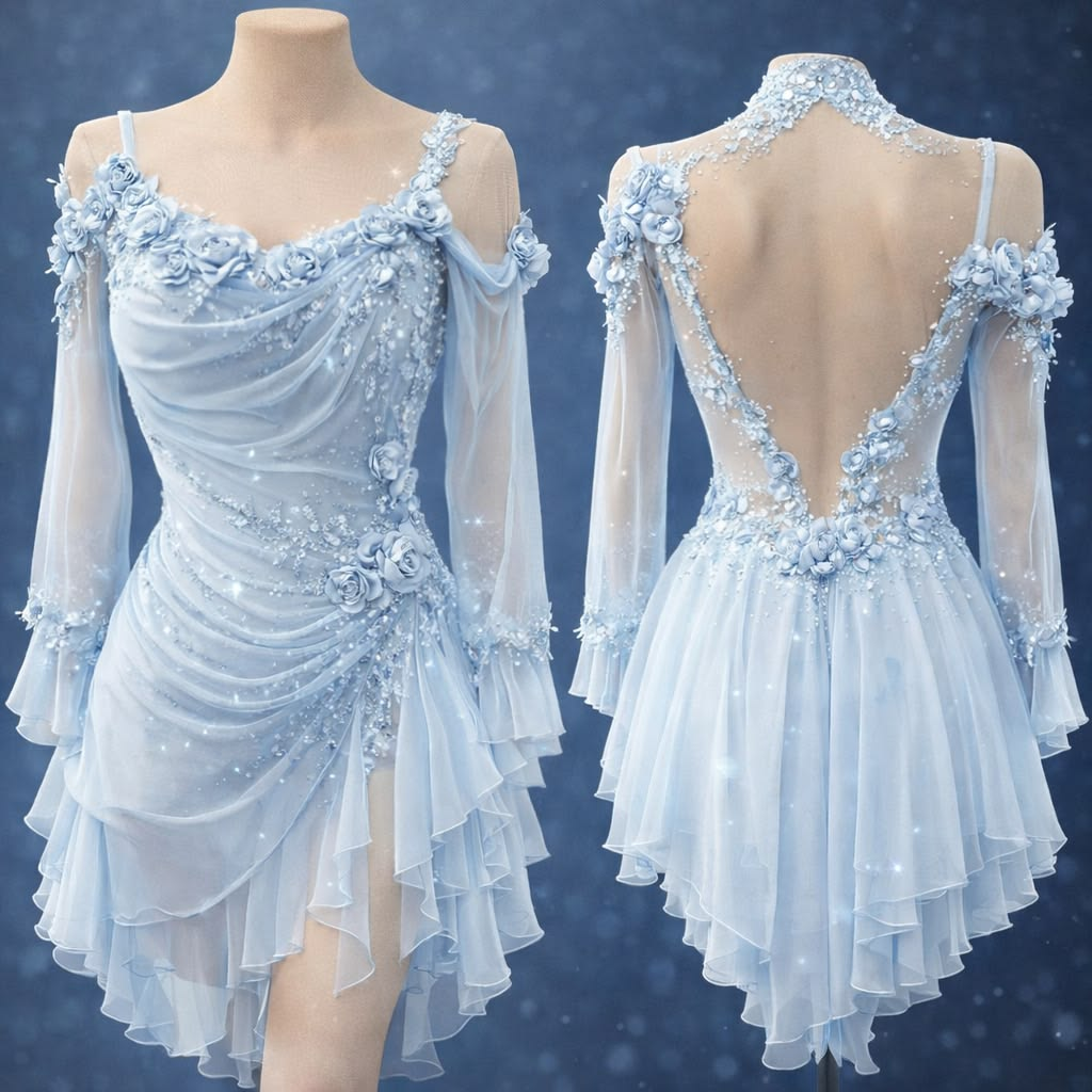 Classy Light Blue Chiffon Appliques Ruffles Short Homecoming Dress Cocktail Dress SP3404