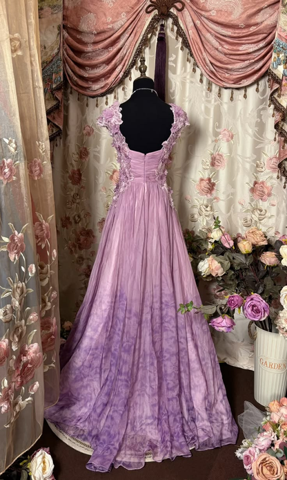 Classy Pink Chiffon Appliques A Line Long Party Dress Birthday Prom Dress SP4302