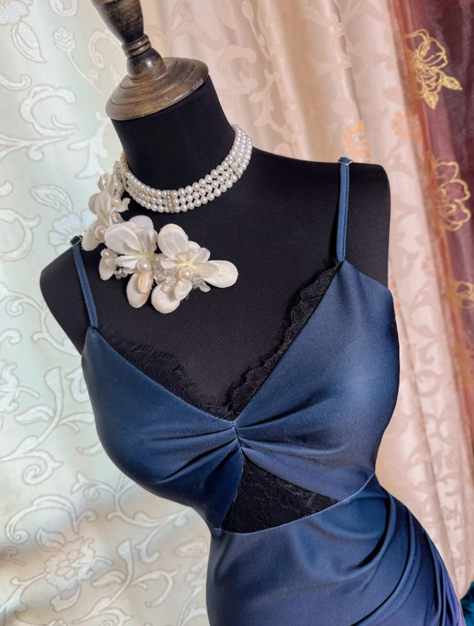 Unique Spaghetti Straps Navy Blue Ombre Pink Satin Slit Mermaid Evening Dress Long Birthday Prom Gowns SP1892